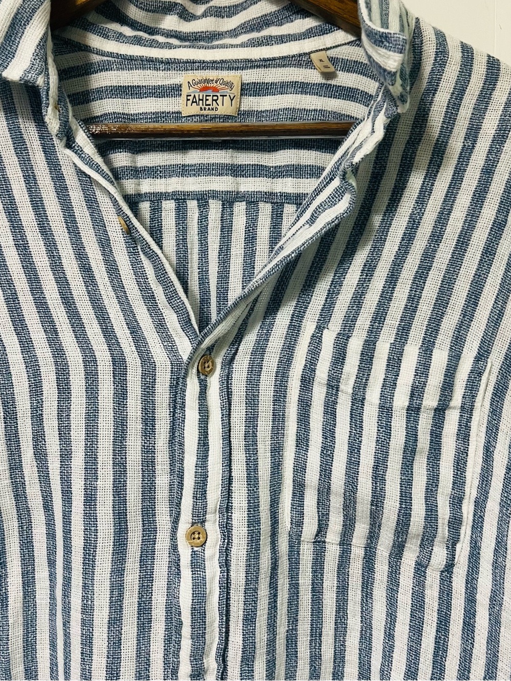 Faherty Button Front Short Sleeve Palma Linen Shirt Horizon Ivory Stripe Mens - Picture 6 of 8